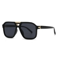 Moderne Retro-Oversize-Aviator-Sonnenbrille mit schwarzem Rahmen und Goldakzenten - Schwarzer Rahmen Graue Gläser (C1)
