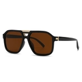 Modern retro oversized pilot sunglasses for men with dark brown lenses and gold accents - Black Frame Tea Lens (C6)