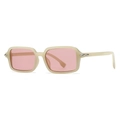 Retro quadratische cremeweiße Sonnenbrille mit rosa Gläsern und silbernen Akzenten - Beigefarbener Rahmen Rosa Gläser