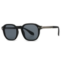 Matte black polygonal sunglasses with silver wave metal accents and dark grey lenses - Black Frame Black Grey Lens