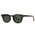 Retro tortoise shell sunglasses with dark green lenses and silver feather rivets - Tortoise Frame Green Lens (C2)