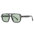 Square aviator sunglasses with transparent grey frames, green lenses and silver rivets - C2 Gray Frame Green Lens