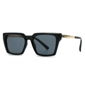 Modern black square frame sunglasses with grey lenses and gold metal rivets - C1 Black Frame Grey Lens