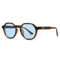 Square brown translucent sunglasses with blue lenses and silver arrow detail - C2 Tea Frame Blue Lens