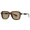 Brown translucent polygon square sunglasses with gold metal rivets and vintage frame - C3 Tea Frame Light Tea Lens