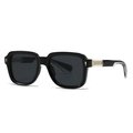 Classic black oversized square sunglasses with gold diamond rivets and engraved metal cores - Black
