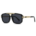 Modern square black oversized sunglasses for men with golden metal bridge detail - Black Frame Black Grey Lens