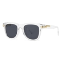 Moderne transparente quadratische Herren-Sonnenbrille mit grauen Gläsern und Goldakzenten - Transparenter Rahmen Graue Gläser
