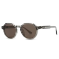 Grey transparent polygonal sunglasses with brown lenses and silver arrow metal accents - C5 Gray Frame Tea Lens