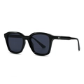 Modern black square sunglasses with glossy frames and silver metal arrow accents - Black Frame Black Grey Lens (C1)