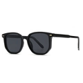 Modern polygonal black sunglasses with dark lenses and gold wing-shaped metal rivets - Black Frame Black Grey Lens