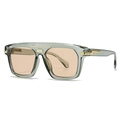 Modern oversized retro sunglasses in transparent grey frame with tea colored lenses - C3 Transparent Green Frame Tea Lens