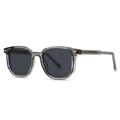 Minimalist polygon sunglasses with translucent grey frame and gold arrow accent on the side - Grey Frame / Black Grey Lens