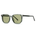 Retro polygon sunglasses with translucent grey frame and olive green lenses for men and women - Green Frame / Green Lens