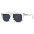 Modern oversized sunglasses featuring transparent frames and metallic gold bridge accents - Transparent Frame Black Grey Lens