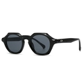 Retro black square thick-frame sunglasses with silver rivet accents and grey lenses - C1 Black Frame Black Grey