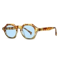 Retro tortoise shell square sunglasses with light blue lenses and diamond metal studs - C2 Tortoise Frame Blue Lens