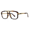 Modern retro oversized glasses featuring dark tortoise shell frames and golden bridge details - Hawksbill Tortoise Frame Clear Lens
