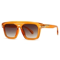 Modern oversized square sunglasses featuring a transparent orange frame with gold accents - C7 Transparent Orange Frame Tea Lens