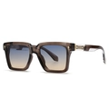 Retro pilot square sunglasses with brown acetate frame and gradient lenses in 45-degree view - Tea Frame Green Orange Lens