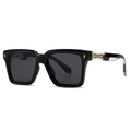 Classic black pilot square sunglasses with gold arrow accents and clear temples - Black Frame Black Grey Lens