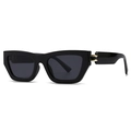 Retro square oversized black sunglasses with gold metal hinges on a white background - Black (C1)