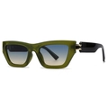 Retro square flat top sunglasses with olive green frame and blue yellow gradient lenses - Olive Green Gradient (C4)