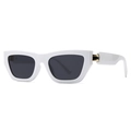 Retro square white frame sunglasses with dark lenses and gold metal hinge accents - White (C3)