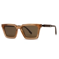 Lunettes de soleil polarisées carrées rétro avec monture ambre et branches grain de bois - Monture Thé Verres Thé