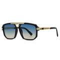 Modern oversized black frame sunglasses with golden metal accents and gradient lenses - Black Frame Green Orange Gradient Lens