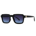 Modern square sunglasses with black frame and blue gradient lenses and gold T-hinge - Black Frame Grey Blue Lens