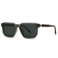 Matte grey round polarized sunglasses with stylish wooden temples and metal logo - C1 Grey Green Frame Green Lens