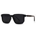 Classic round polarized sunglasses with black frames and wood texture temples for men and women - C2 Black Frame Black Grey Lens