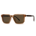 Classic amber square frame polarized sunglasses with wooden temples for men and women - Tea Frame Tea Lens