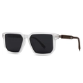 Classic round polarized sunglasses with translucent white frames and wood texture temples - C3 Transparent Black Grey