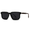 Classic polarized round sunglasses with black frames and wooden textured temples for men - C5 Dark Green Frame Black Grey Lens