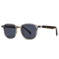 Lunettes de soleil polarisées rétro avec monture grise et branches en bois brun - C3 Dégradé Gris Jaune Verres Gris