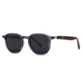 Unisex retro polarized sunglasses with translucent grey frame and dark wood grain temples - C6 Gray Frame Black Gray Lens