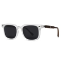Polarized sunglasses with frosted white frames and real wood temples from a 45-degree angle - C1 Transparent Black Gray