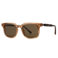 Classic round amber polarized sunglasses with wood grain temples and silver arrow detail - Tea Frame Tea Lens