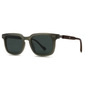 Matte olive green square sunglasses with natural wood temples and arrow metal detail - C3 Olive Green Gray Lens