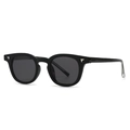 Retro round black sunglasses with dark grey lenses and silver arrow metal accents - Black Frame Black Grey Lens (C1)