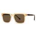 Retro square polarized sunglasses with translucent beige frames and wood grain temples - Light Yellow Frame Tea Lens (C2)