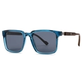 Retro square polarized sunglasses with translucent blue frames and wood grain temples - Blue Frame Black Gray Lens (C4)