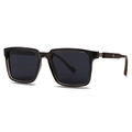 Retro square polarized sunglasses with translucent grey frame and dark wood temples - Deep Green Frame Black Gray Lens (C5)