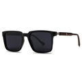 Classic square polarized sunglasses with black frames and dark wood grain temples - Black Frame Black Gray Lens (C1)