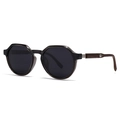 Retro polarized sunglasses featuring translucent grey frames and wooden texture temples - Brown Frame Grey Lens