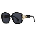 Modern retro black polygonal sunglasses with decorative golden metal hinge details - C1 Black Frame Black Grey
