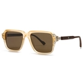 Champagne square polarized sunglasses with wood grain temples and dark brown lenses - Champagne Frame / Tea Lens