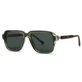 Classic round polarized sunglasses with translucent grey frame and wood grain temples - Green Frame / Green Lens